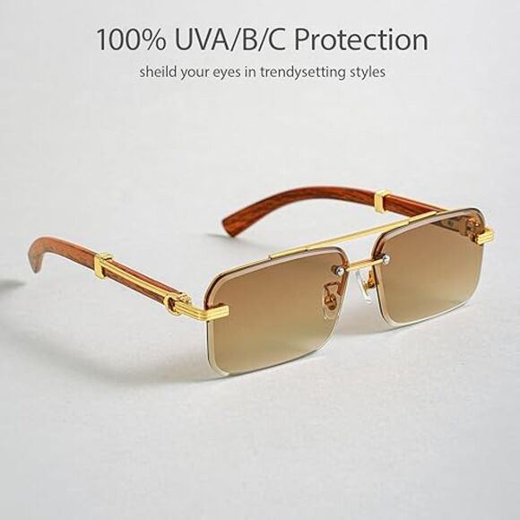 Gleyemor Mens Rimless Rectangle Sunglasses Frameless Square Fashion Sunglasses - Picture 5 of 6